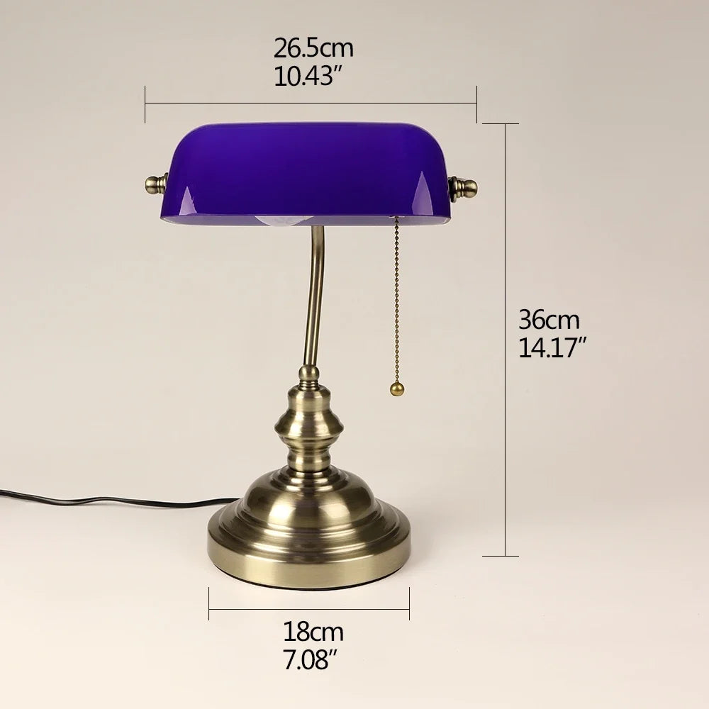 Newrays Glass Desk Lamp Banker Style Zipper Switch Night Light