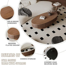 Oval Fluted Coffee Table With Storage In Solid Wood Veneer