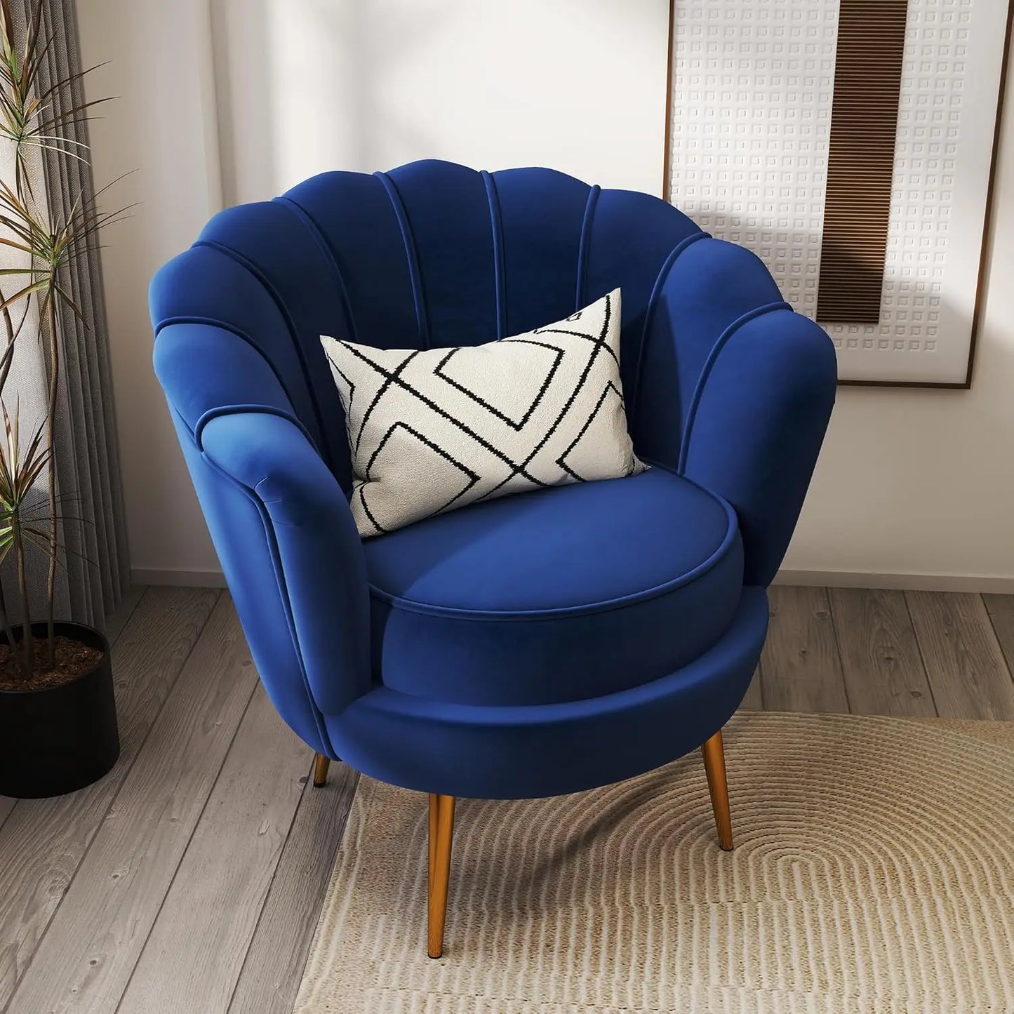 Mid Century Modern Upholstered Accent Chair,Retro Leisure Velvet Single Sofa with Golden Metal Legs for Living Room/Bedroom