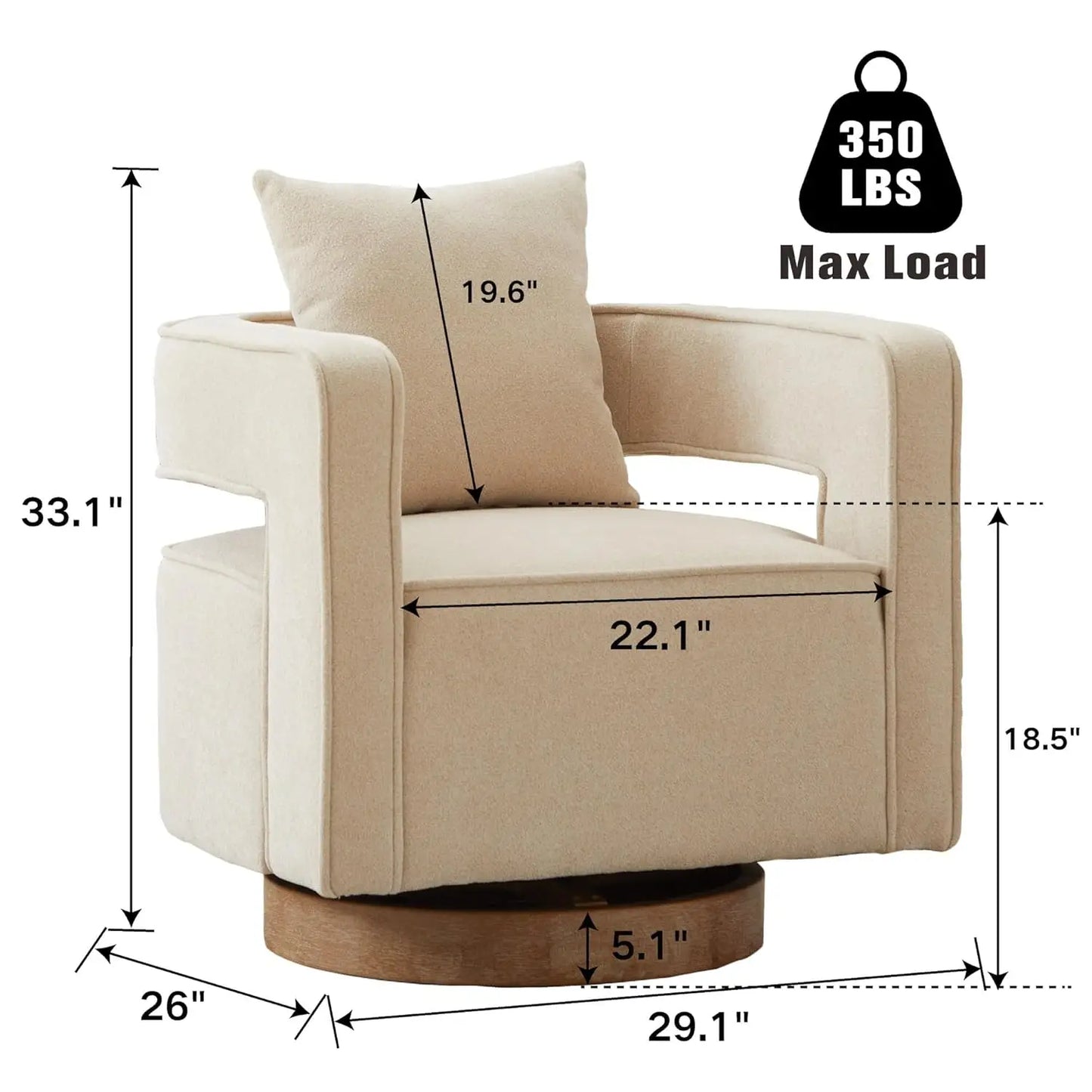 Upholstered Swivel Accent Chair Set Of 2 Linen Open Back Barrel Chair Pillow