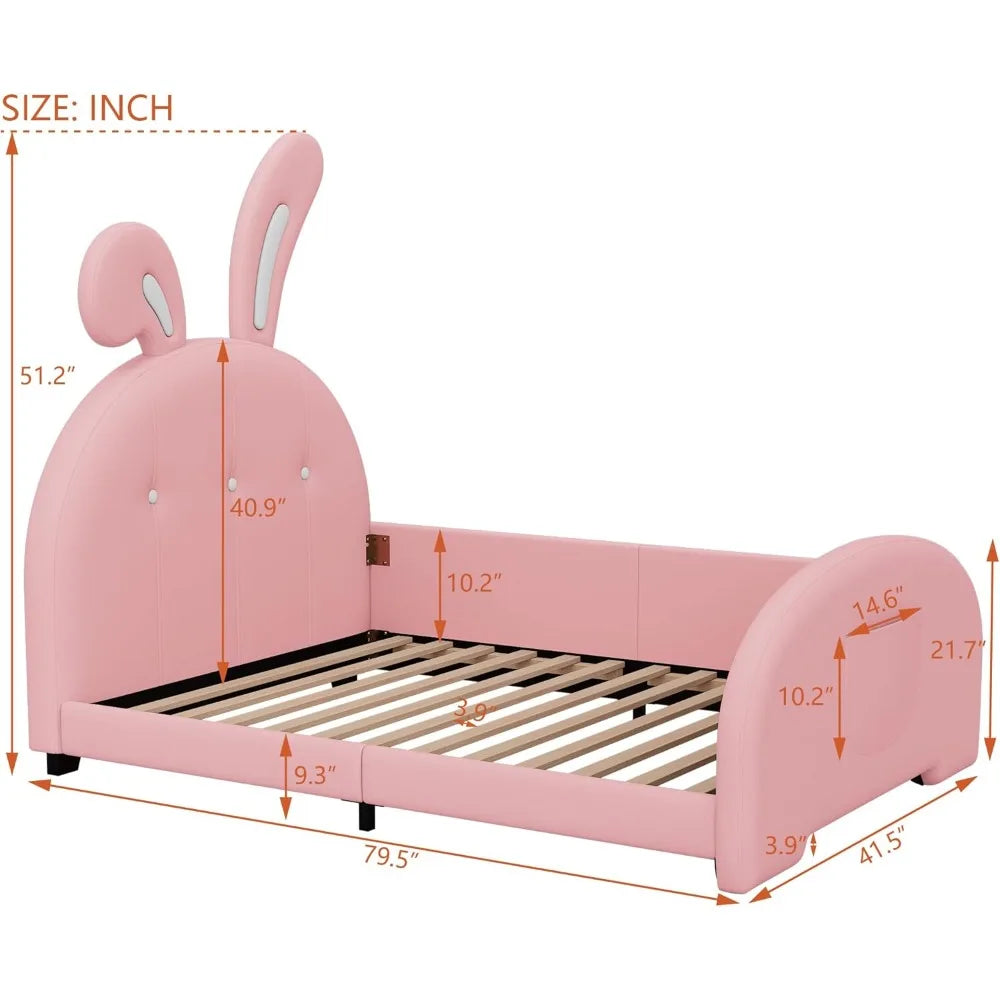 Rabbit Shape Kids Upholstered Bed With Sturdy Headboard