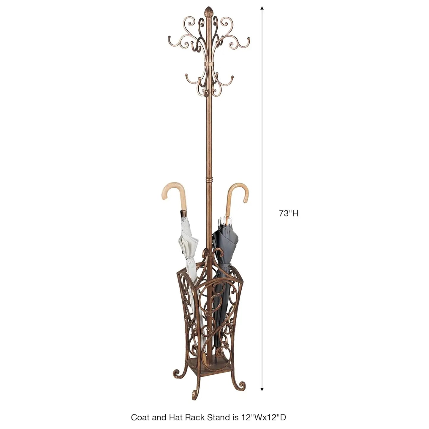 Antique Gold Metal Coat & Hat Rack Stand with Scroll Design for Entryway Hallway 72"H, Custom