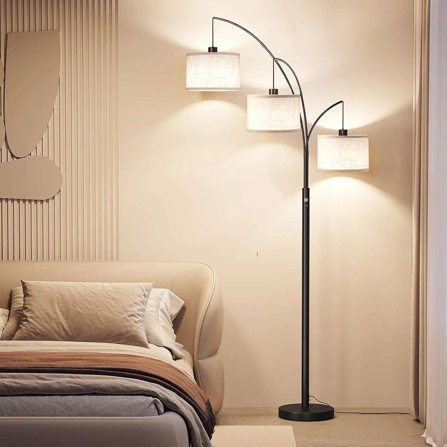 Three Light Arc Floor Lamp with Rotatable Shades for Living Room