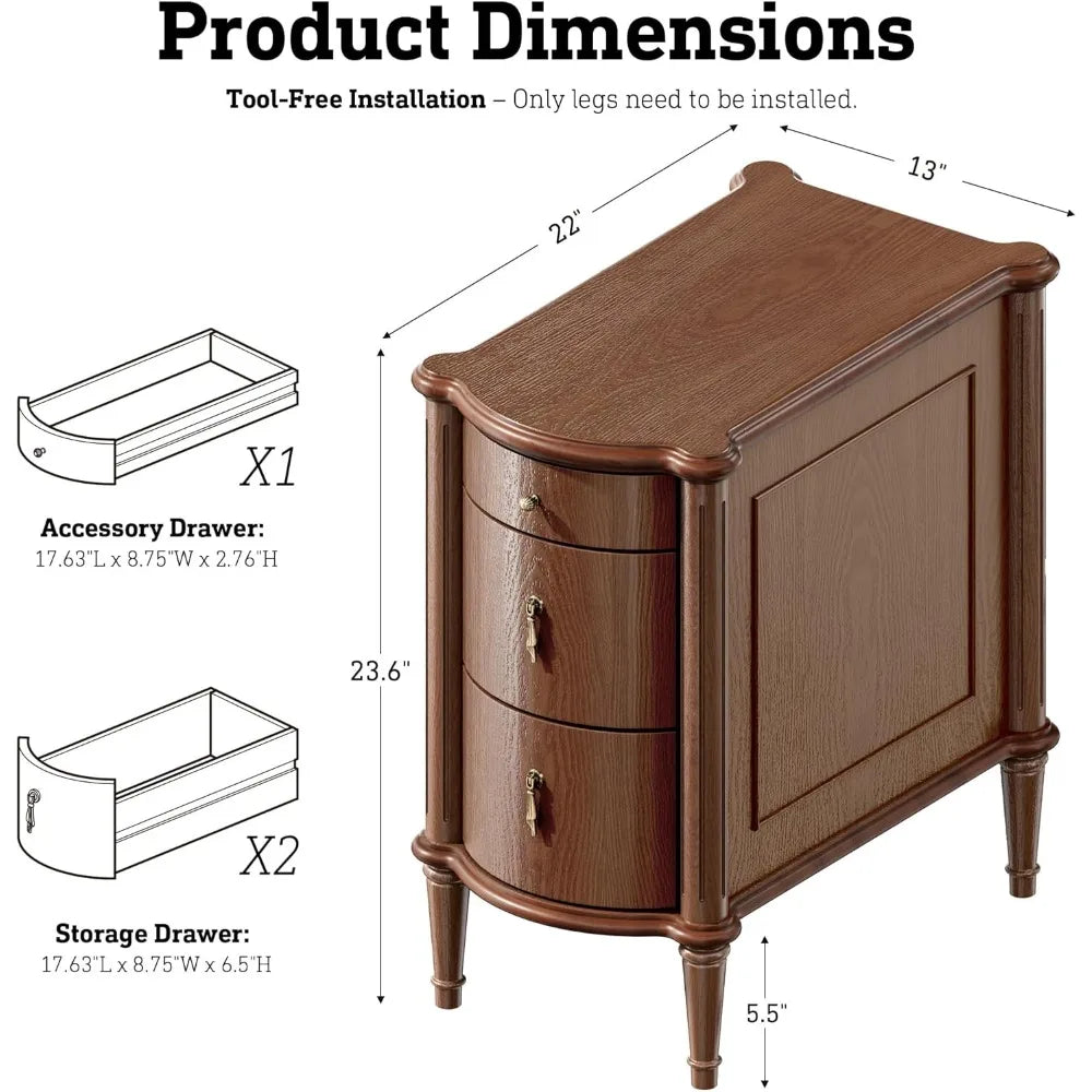 XMSJ Nightstand With Charging Station And 3 Drawers