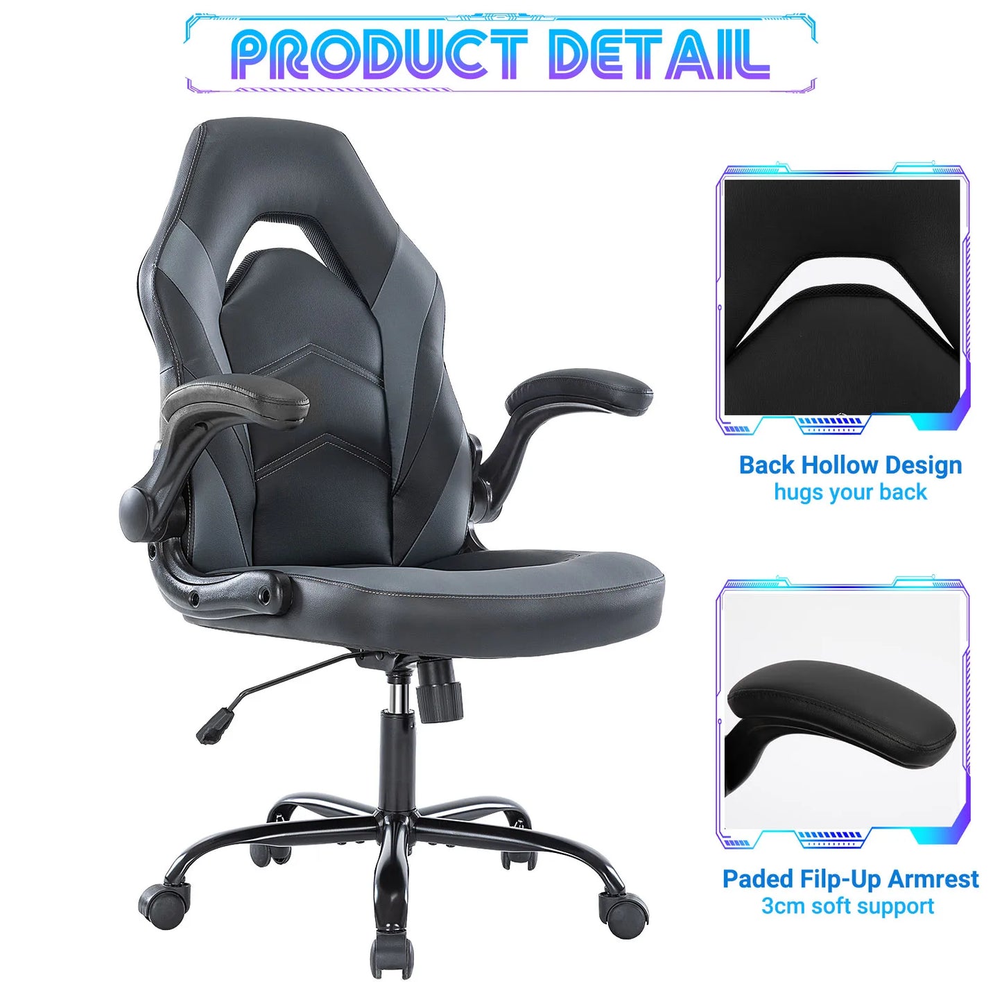 JHK Ergonomic PU Leather Office Chair With Flip Armrests