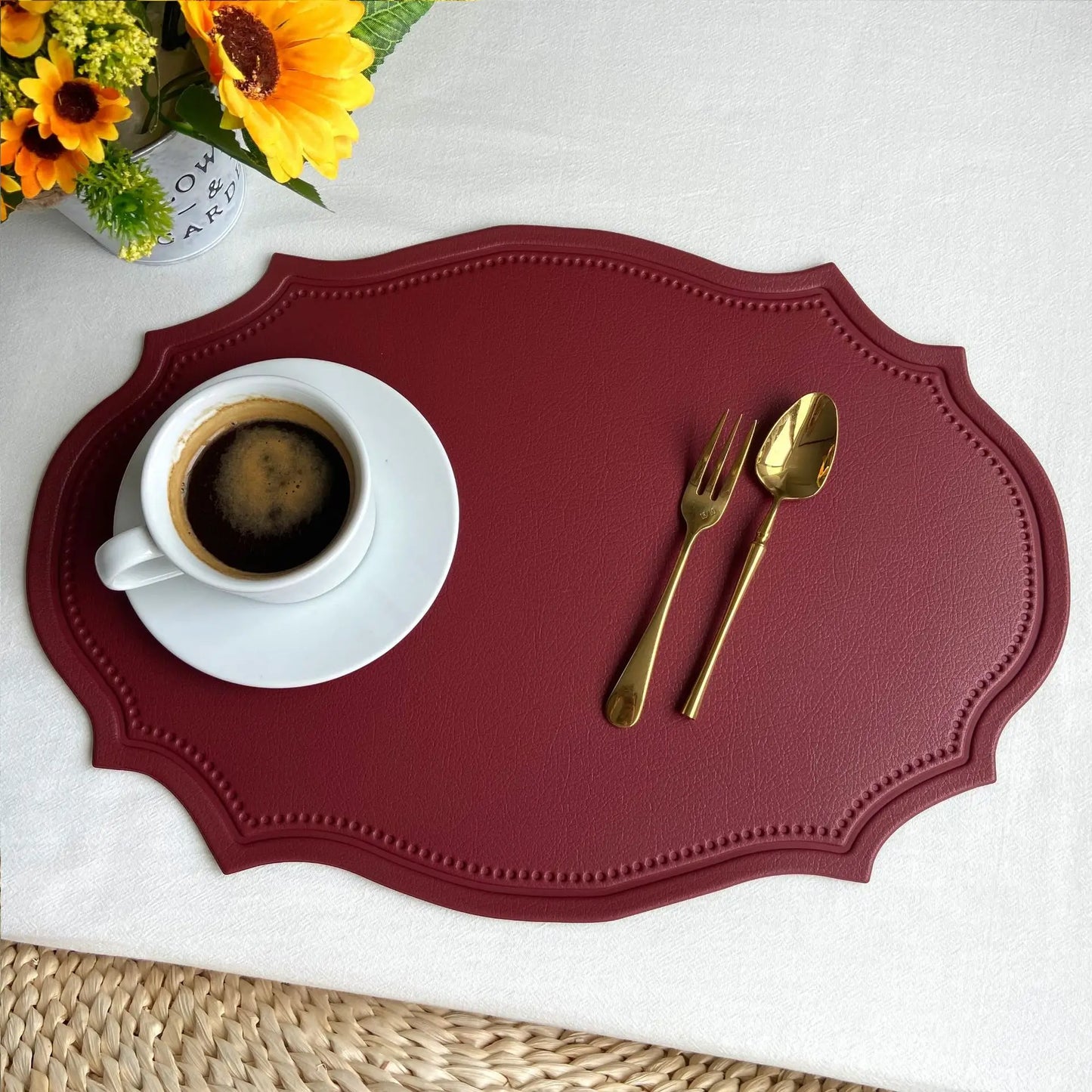 Leather Placemat Tableware Pad Irregular Retro Table Mat Heat Insulation Waterproof and Oil-proof Home Dining PVC Plate Mat