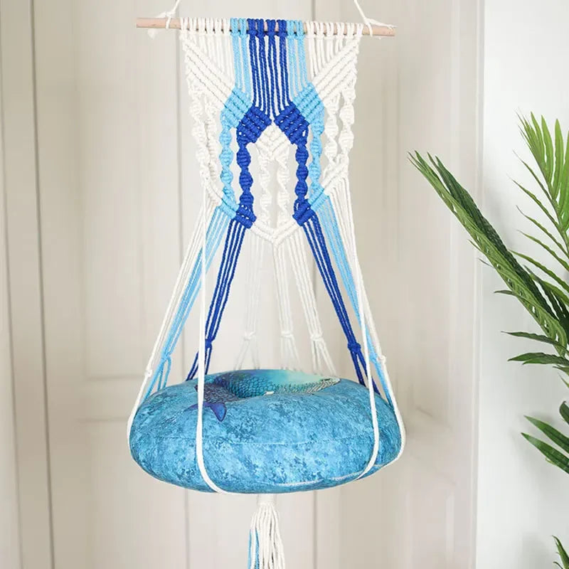 LEZIZI Handwoven Cotton Tapestry Pet Hammock Swing Bed Macrame