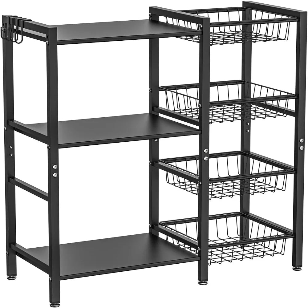 Three Shelf Kitchen Storage Rack With Steel Mesh Baskets