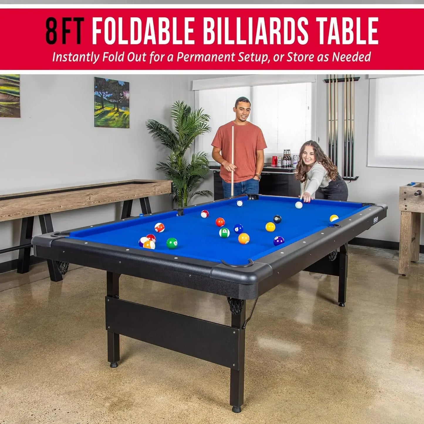 Portable Pool Table With Full Ball Set Cues Chalk Brush