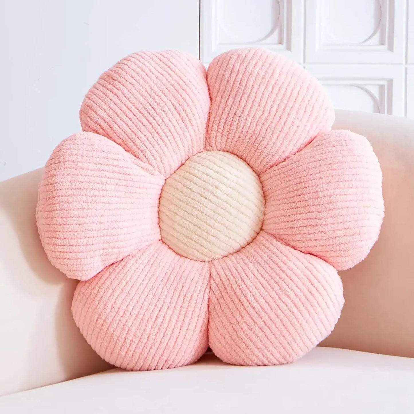 Pink Daisy Plush Throw Pillow, Soft 14.9" Floor Cushion for Cozy Home Decor