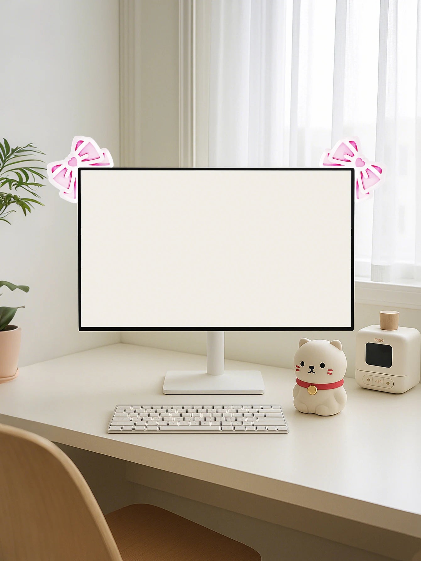 Kawaii Bow Monitor Decor Pink Acrylic Bowknot PC Desktop Decoration