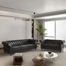 Chesterfield Leather Sofa and Loveseat with Scroll Arm