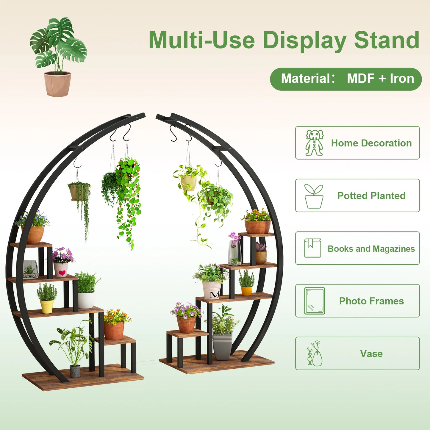 Wooden and metal plant stand indoor  for modern interior