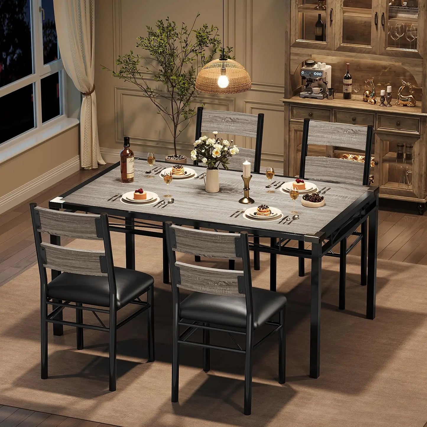 Acekool Table Set for 4 With Upholstered Chairs