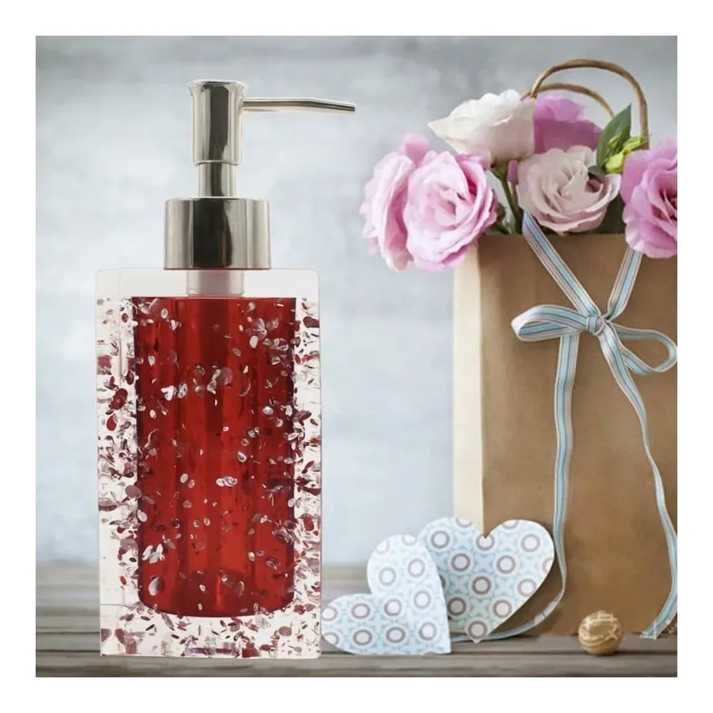 Resin Bathroom Accessory Set With Soap Dish Dispenser Toothbrush Holder And Tumbler Red