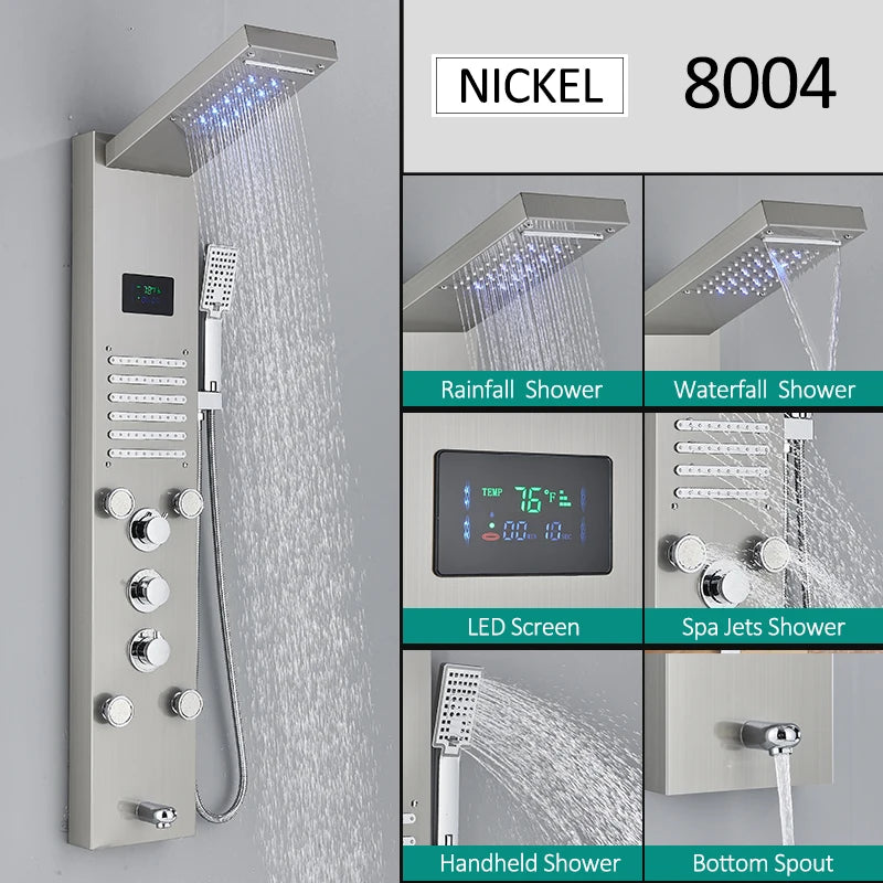 Quyanre LED Shower Panel Tower System LCD Display Massage Spa