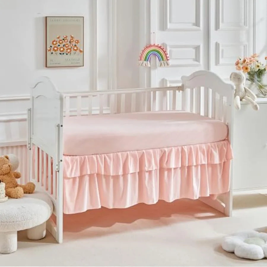 3 Pieces Tufted Crib Bedding Set with Ruffle Fringe Ruffled Comforter with Fitted Sheet and Bed Skirt Soft and Embroidery Shabb