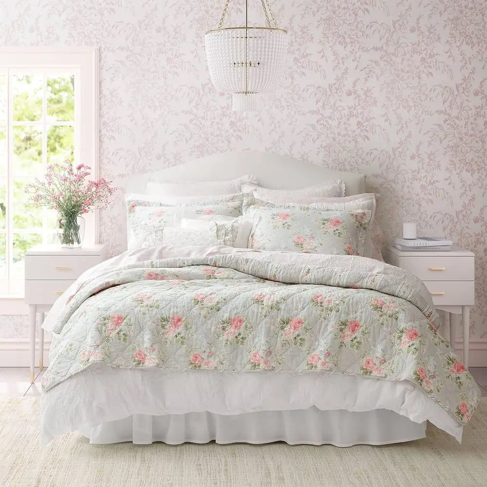 Reversible Cotton Queen Quilt Set with Matching Shams, Lightweight All-Season Bedding, Melany Pink