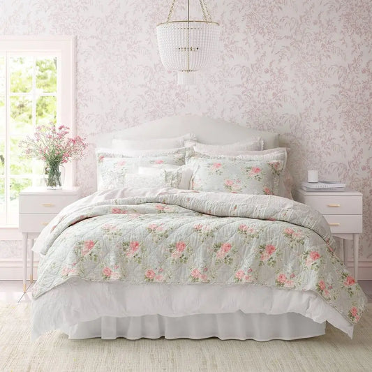 Reversible Cotton Queen Quilt Set with Matching Shams, Lightweight All-Season Bedding, Melany Pink