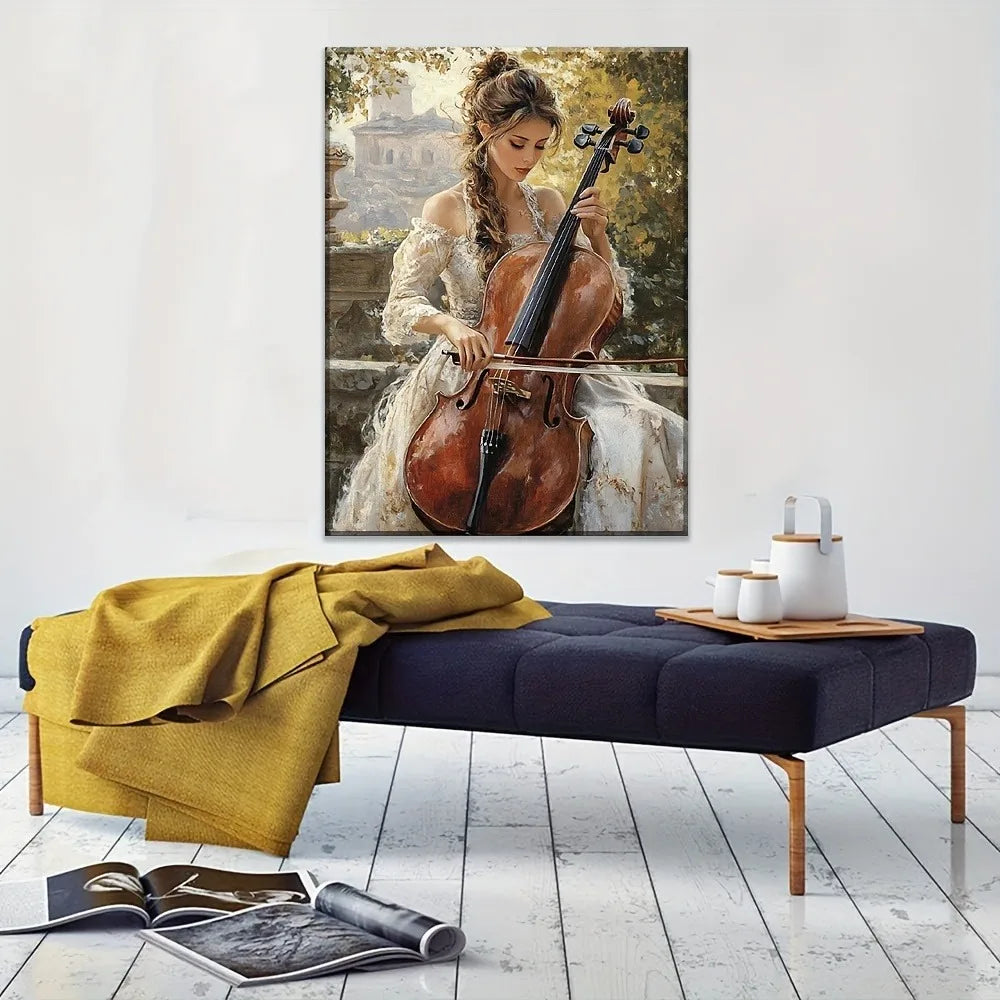 Cellist Canvas Art Print Pine Frame Modern Musician Wall Decor