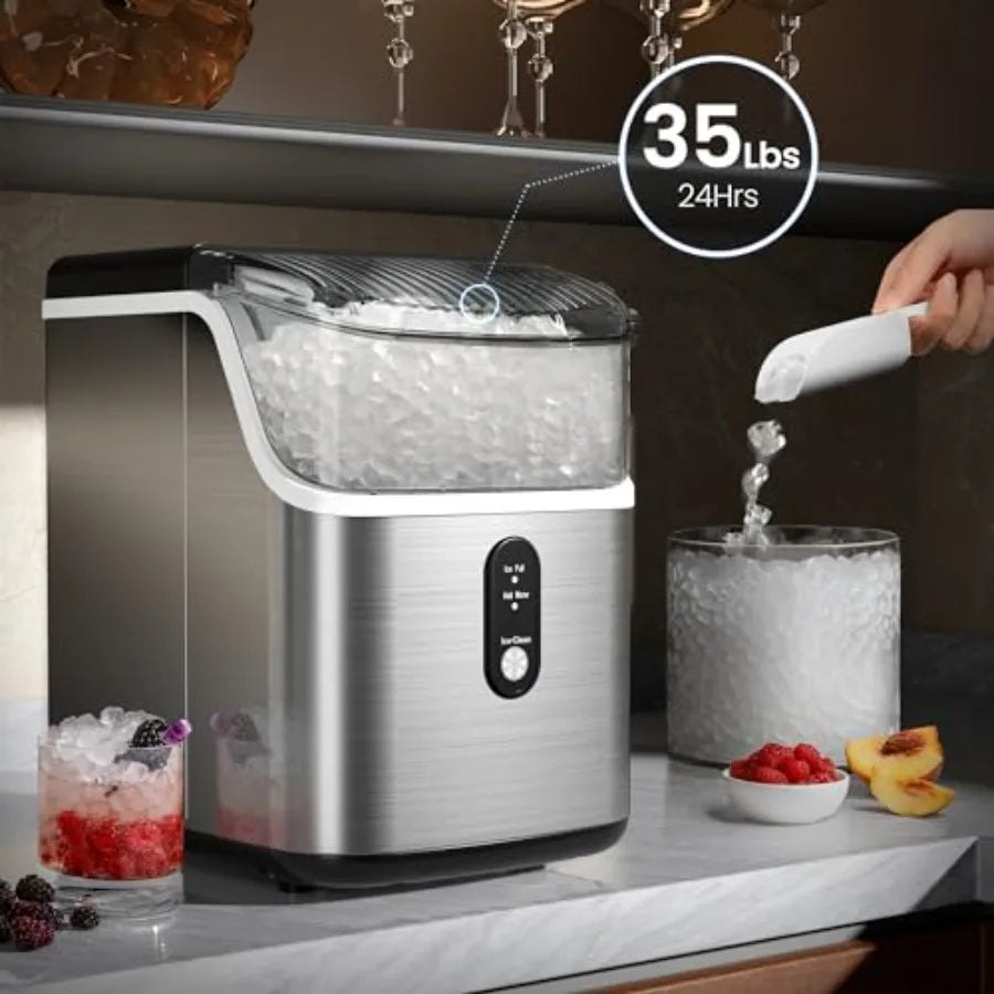 XMSJ Nugget Ice Maker Countertop Pellet Ice 35Lbs Oneclick SelfCleaning