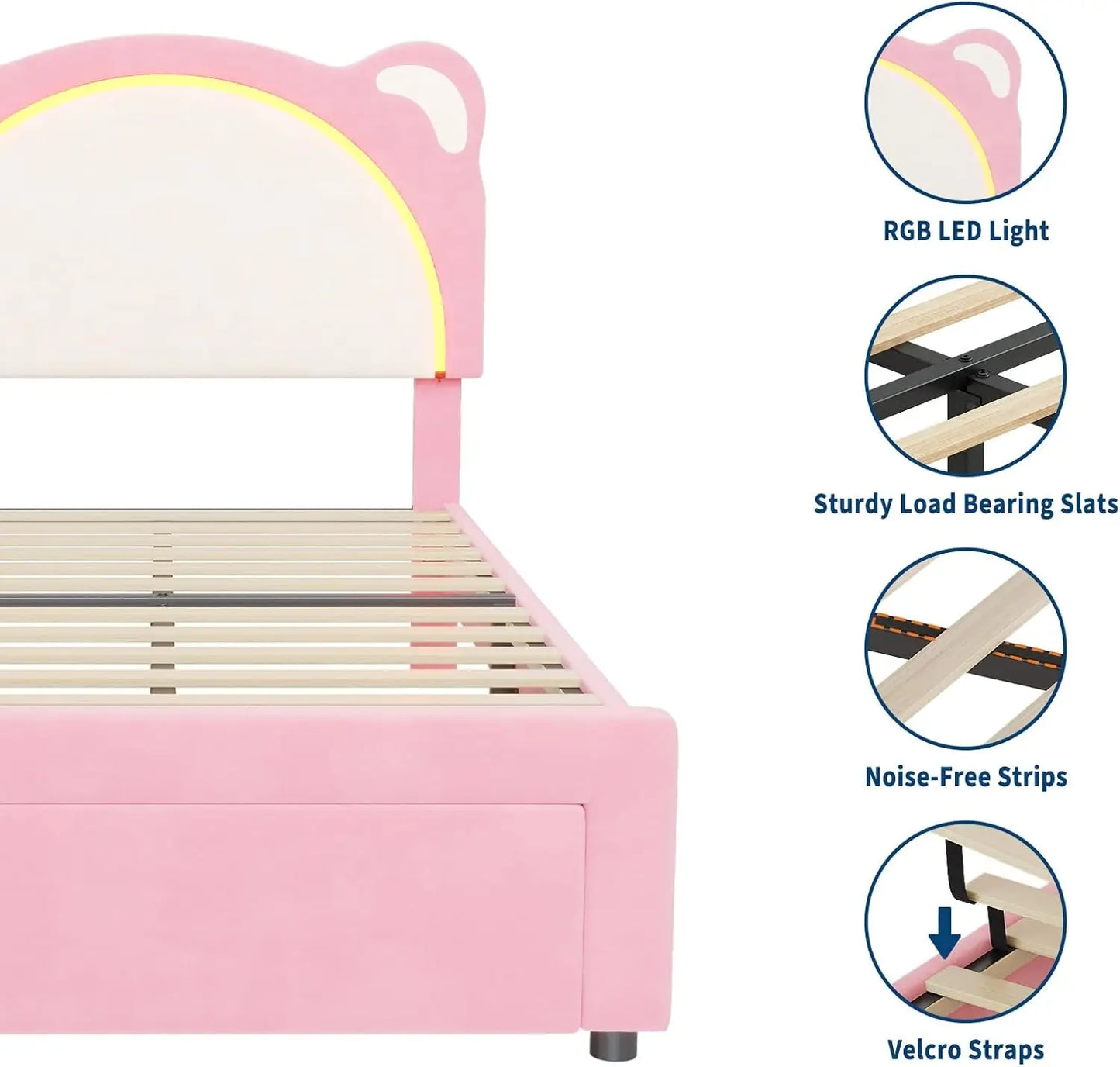 Led Bed Frame With Storage And Bear Headboard In Velvet