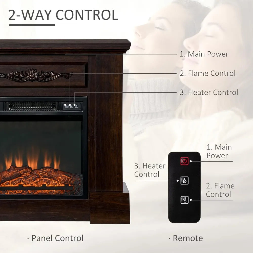 Electric Fireplace With Mantel LED Log Flame 1400W Remote