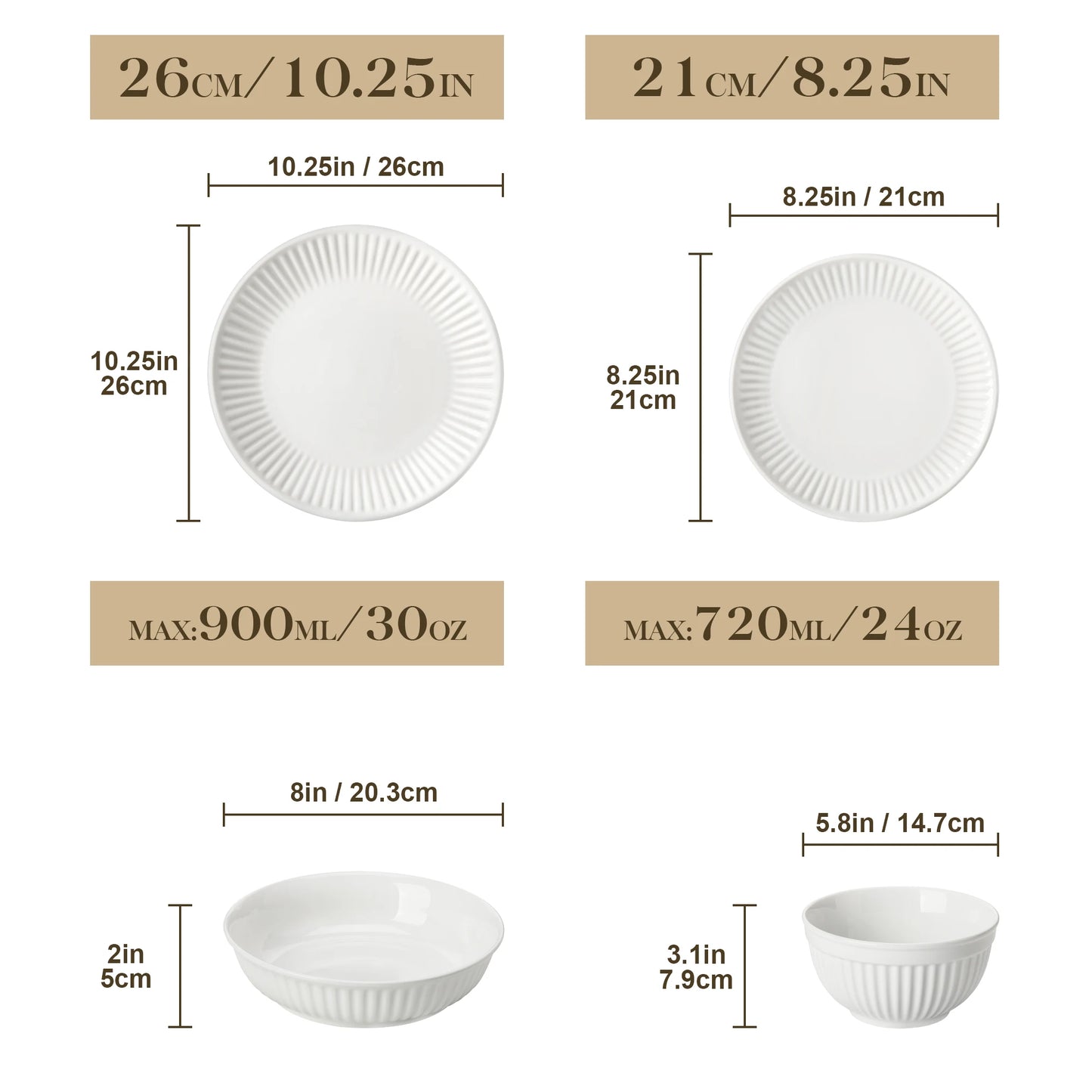 MALACASA LEILA 12/16/24/32 Ceramic Plate Sets White Porcelain Dinnerware Set with 4/6 PCS Dinner Plate/Dessert/Cereal Bowl/Soup