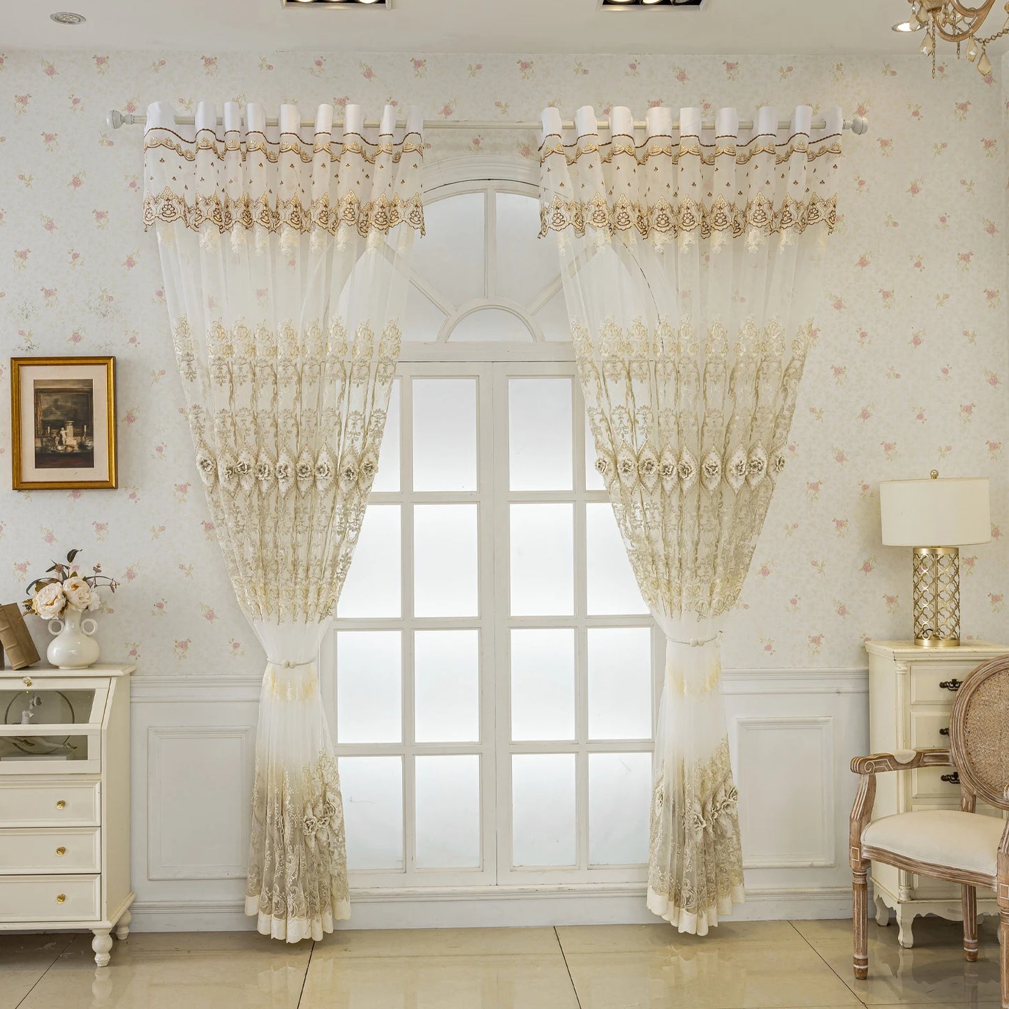Embroidered Window Curtain With Luxurious 3D Embroidery Bedroom Living Room