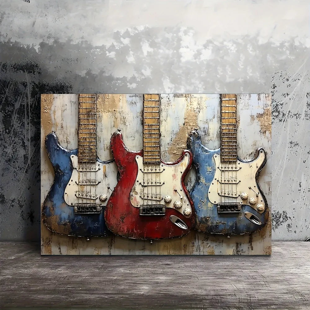 Pine Wood Frame Bass Guitar Mural Art For Home Decor