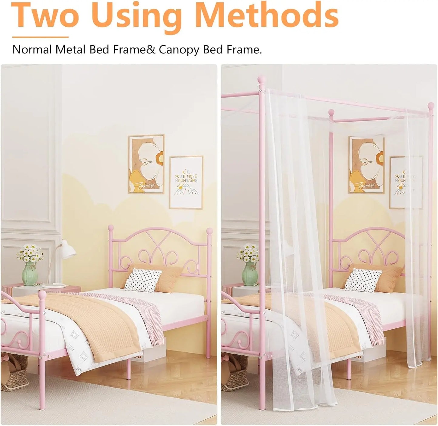 Princess Canopy Bed Frame With Four Posts For Kids