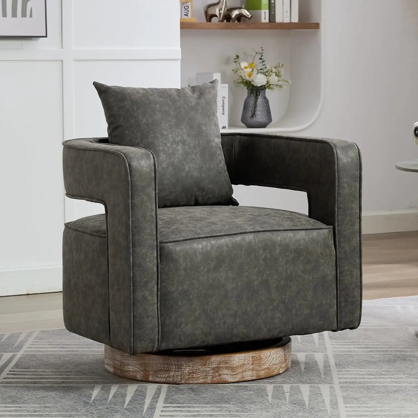 Upholstered Swivel Accent Chair Set Of 2 Linen Open Back Barrel Chair Pillow