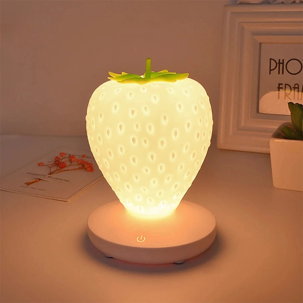Led Strawberry Lamp Silicone Touch Sensor Usb Rechargeable Dimmable Light
