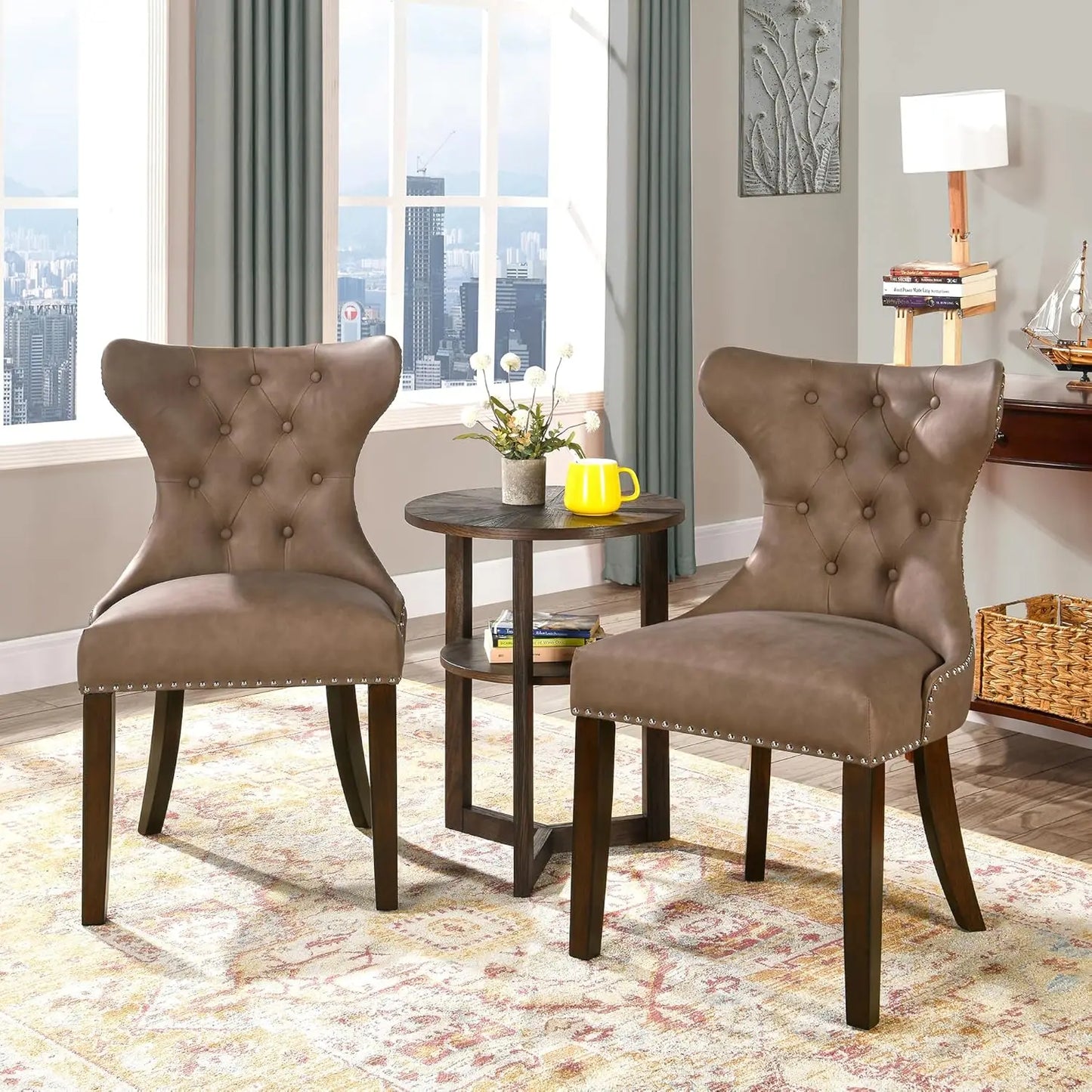 Upholstered Modern Dining Chairs Set of 2, High-end Button-Tufted Leather Dining Room Chairs with Nailhead Trim,, Customized