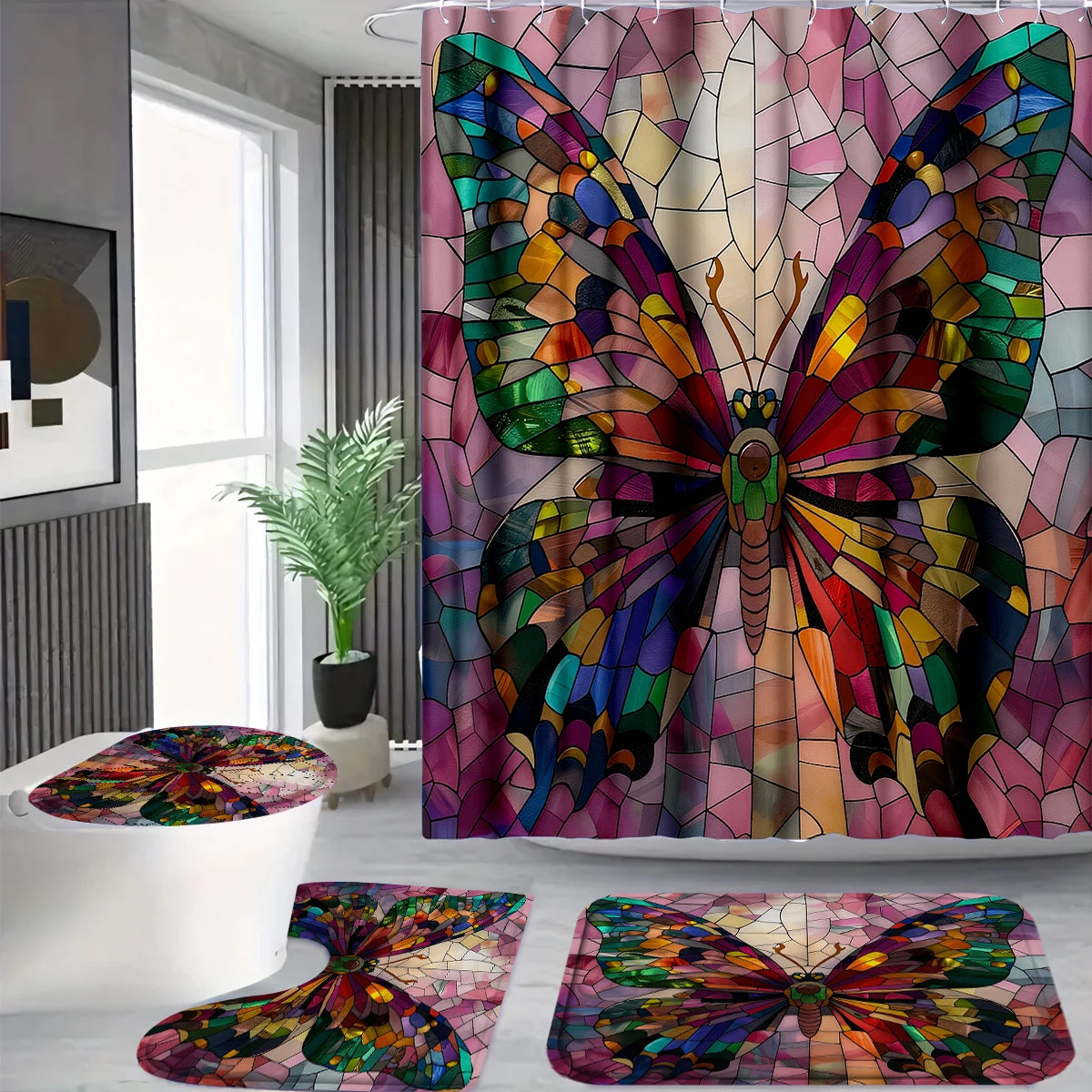 Home Decor Glass Butterfly Shower Curtain dressing room