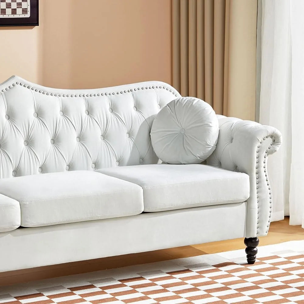 DAFIFY Chesterfield Velvet Sofa Three Seater With Scroll Arms