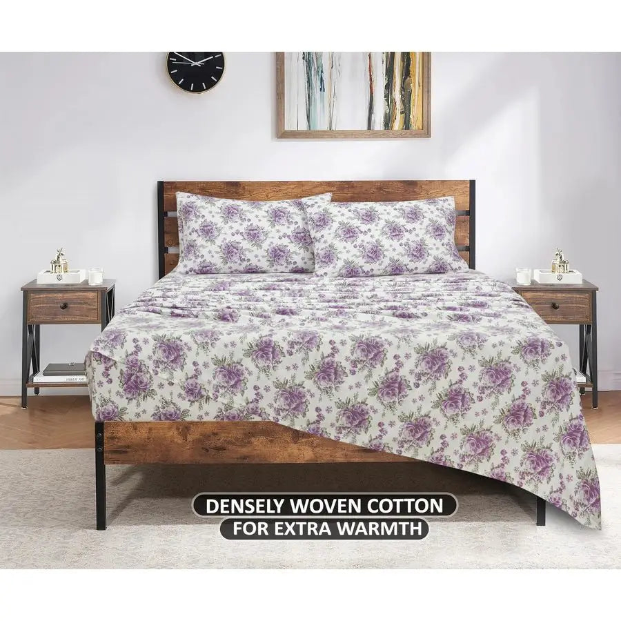 4 Piece 100 Cotton Flannel Sheets Queen Size Bed Set Warm amp Extra Soft Deep Pockets, Breathable, All Seasons Comfy Double Brus