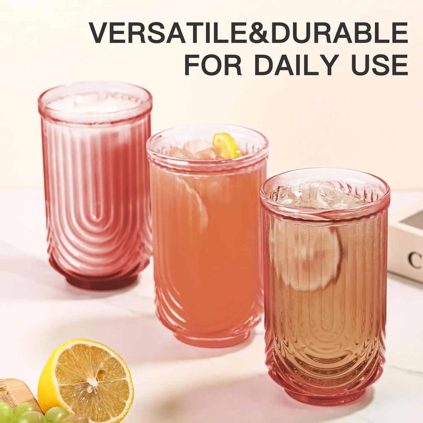 Vintage Glassware Set of 6 Art Deco Ripple Highball Glasses