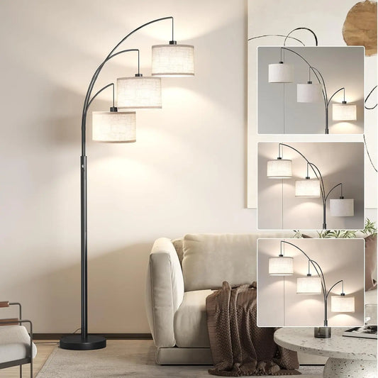 Three Light Arc Floor Lamp with Rotatable Shades for Living Room