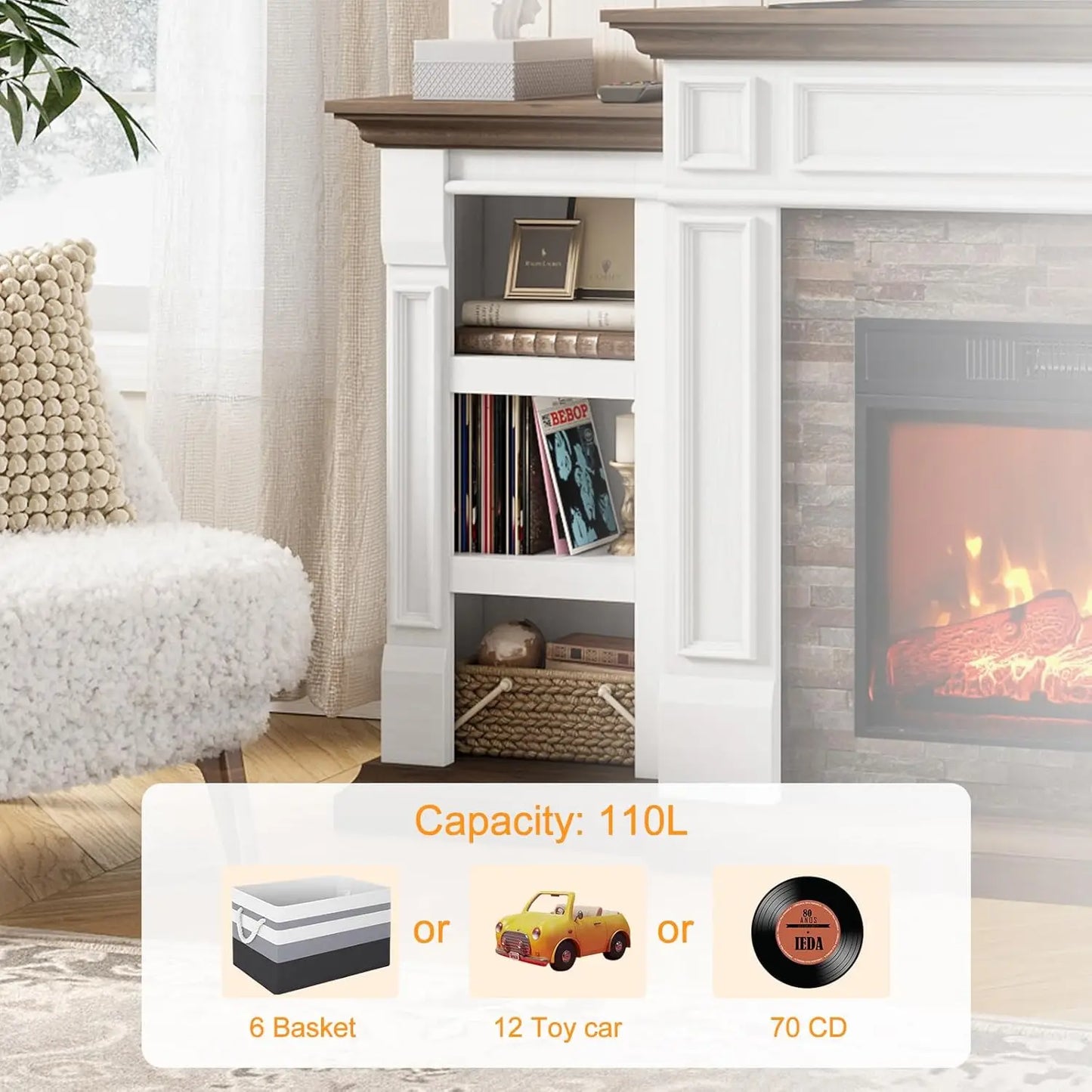 Electric Fireplace With Mantel Cabinets TV Stand Living Room