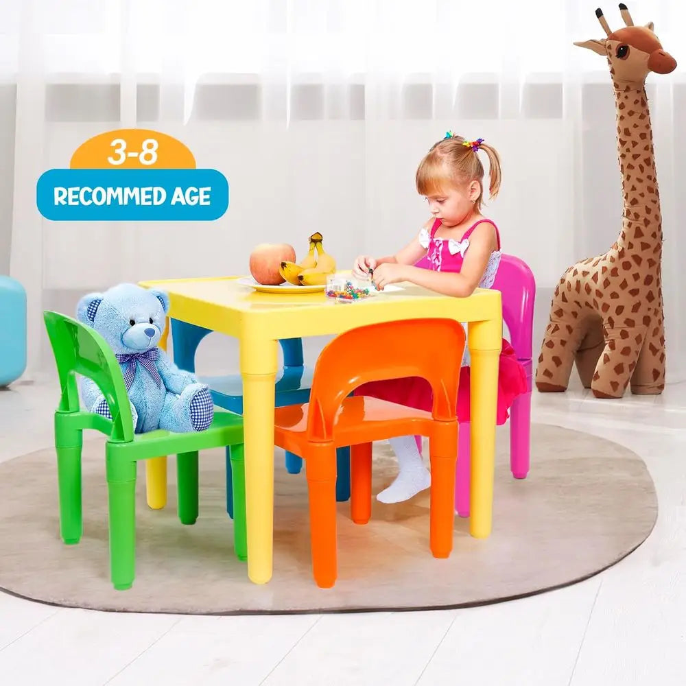 LISM Kids Plastic Table and Four Chairs Set for Playroom