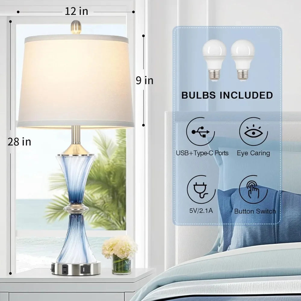 XMSJ Glass Table Lamps With USB Ports And AC Outlet