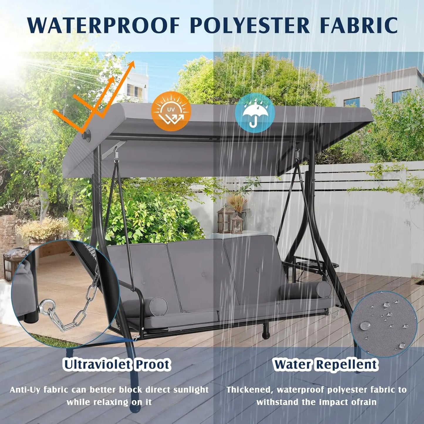 Outdoor Porch Swing With Canopy And Stand 3 Person