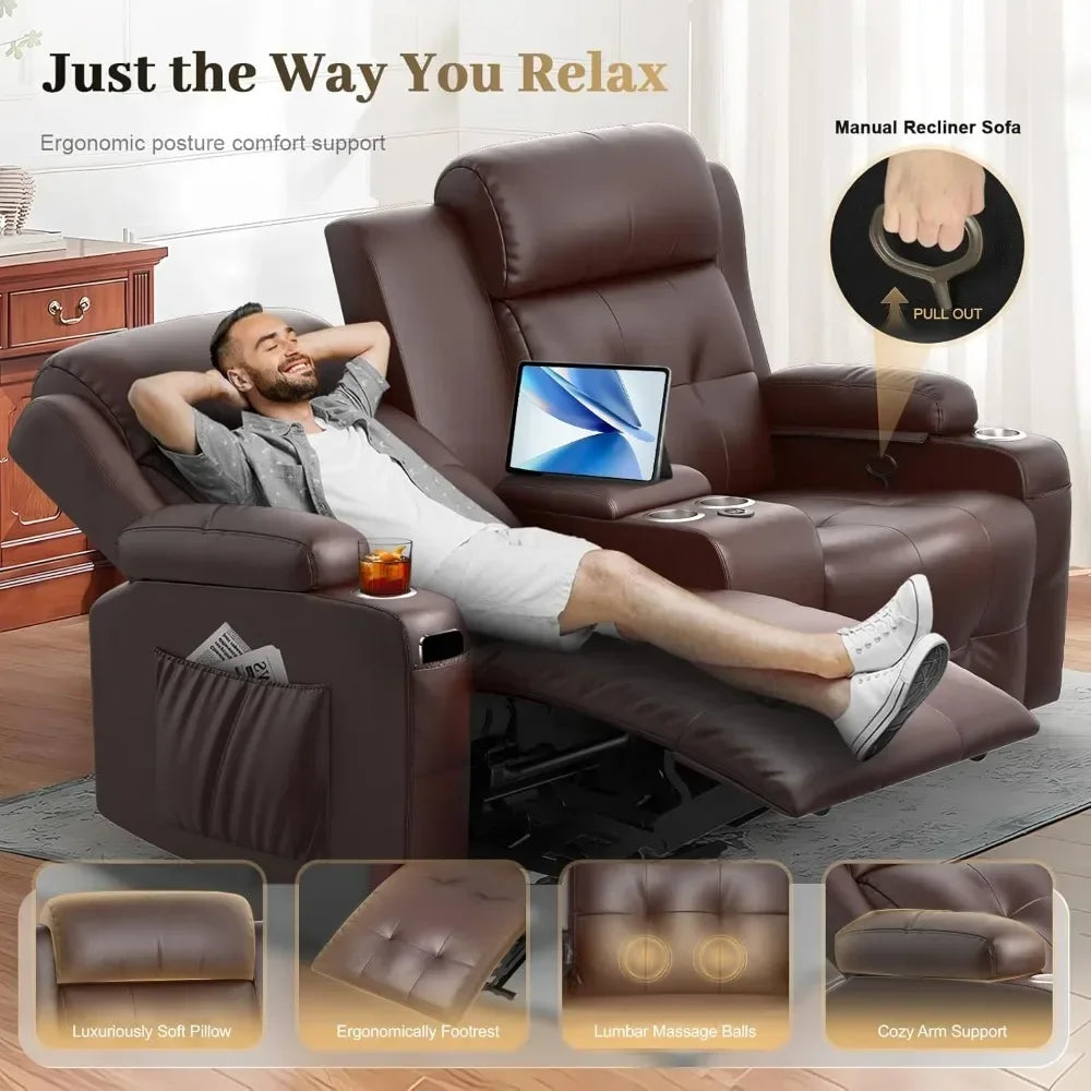 Reclining Massage Loveseat With Console Wall Hugger Sofa