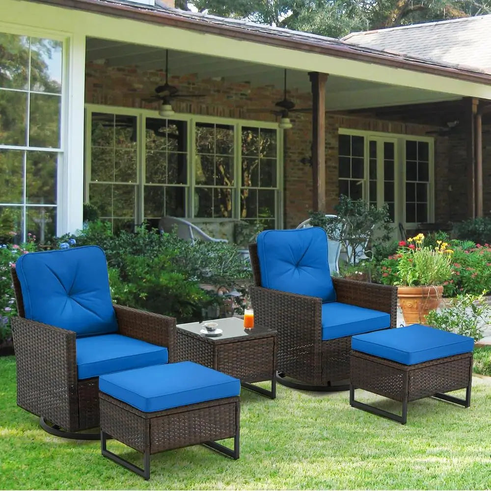 5-Piece Patio Set With Swivel Glider Chairs Glass Side Table