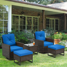 5-Piece Patio Set With Swivel Glider Chairs Glass Side Table