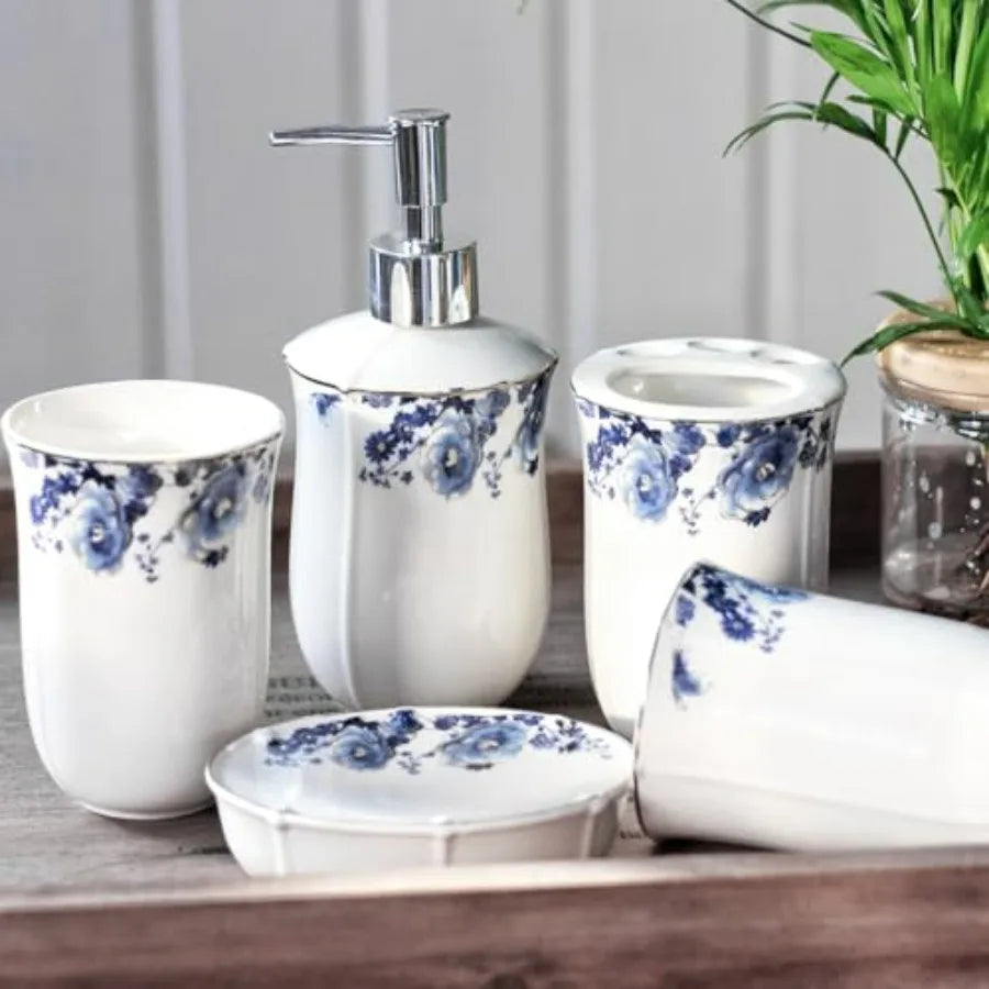 Bathroom Accessories Set 5-Piece Ceramic Bathroom Accessory Set Includes Soap Dispenser Toothbrush Cup Toothbrush Holder Soap D