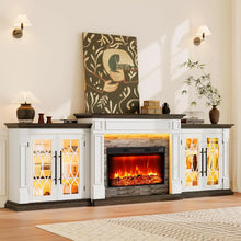 Fireplace TV Stand Electric Mantel With Cabinets Tempered Glass Doors