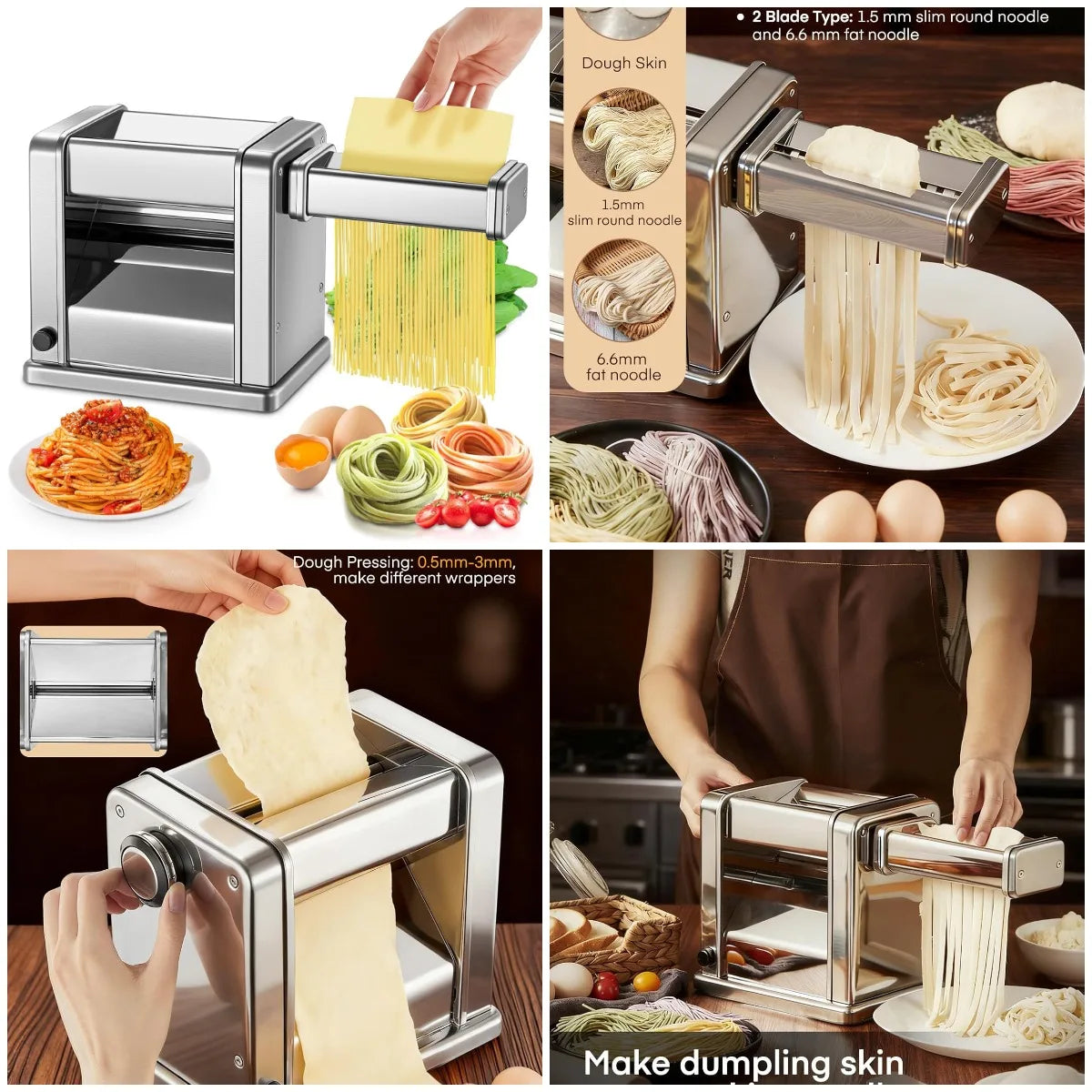 Electric Pasta Maker Machine Adjustable Thick Noodle Maker for Spaghetti Fettuccine Lasagna Kitchen Appliance