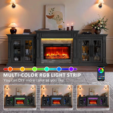 Fireplace TV Stand Electric Mantel With Cabinets Tempered Glass Doors